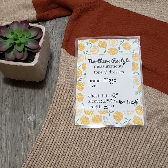 Maje * Wool Blend Beige Rust Stripe Dress * Sz S - Picture 9 of 11